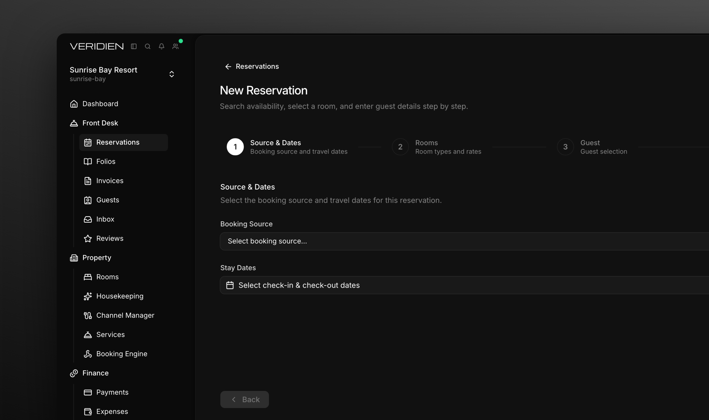 The reservation wizard with room selection