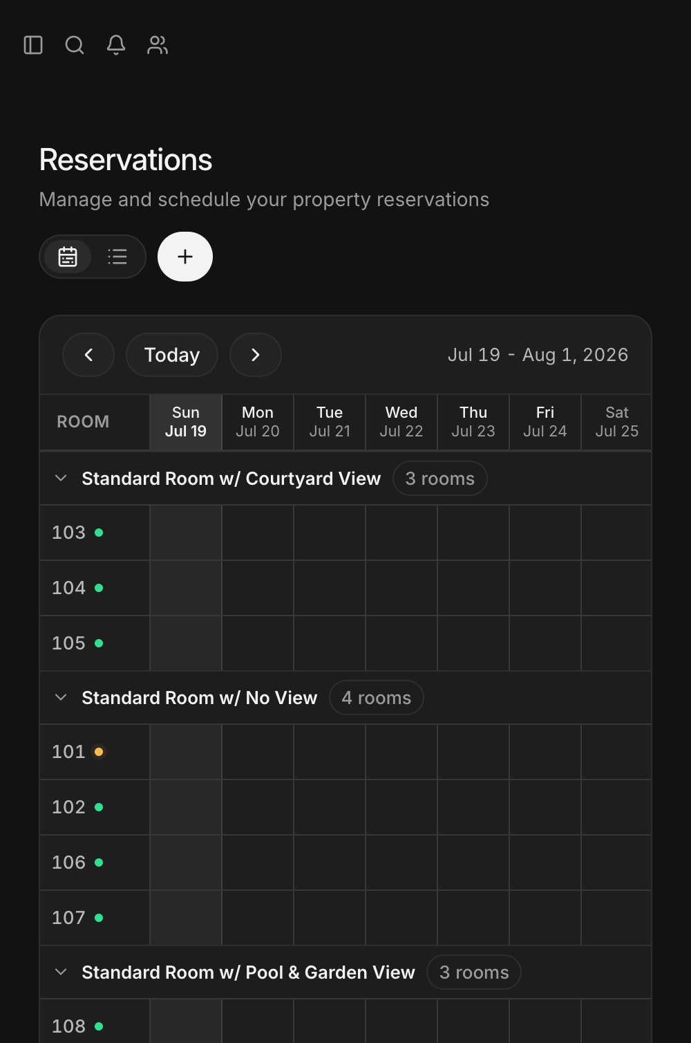 The reservations calendar on a phone